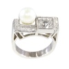 Vintage platinum diamond and pearl Art Deco ring